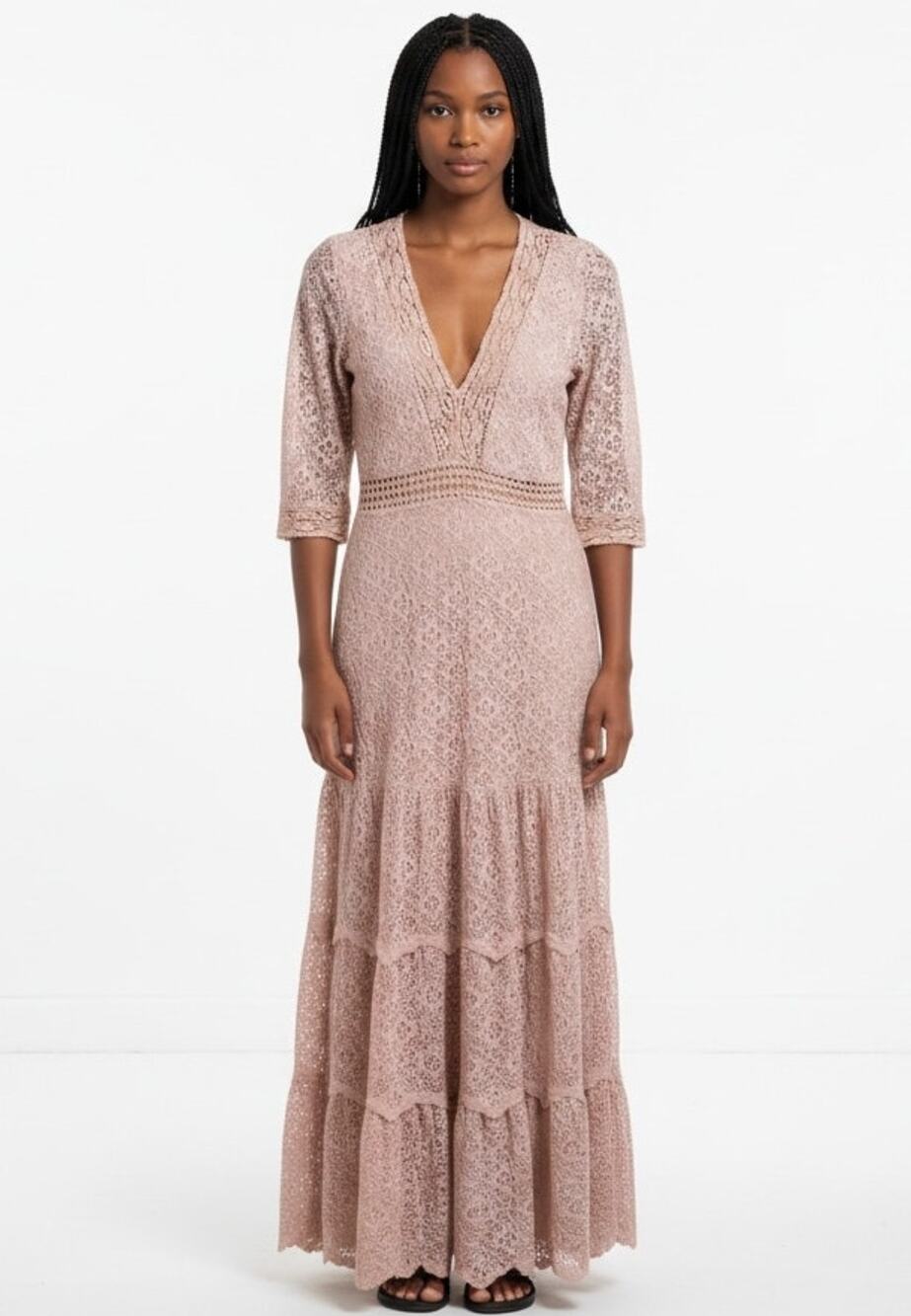 Nightcap Clothing Lace Maxi Dress S Blush Boho Deep V Made California USA